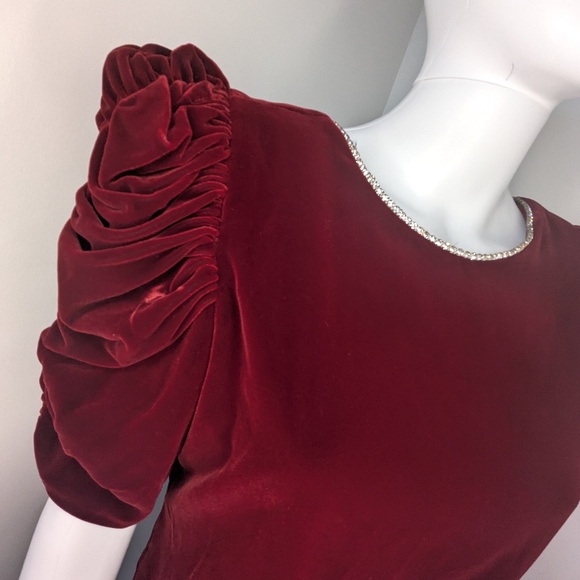 VINTAGE 1980s Dark Red Velvet Party Dress - Picture 2 of 8